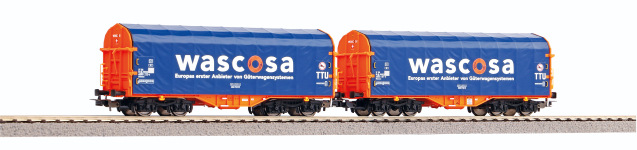 PIKO 58396 - H0 2-tlg Schiebeplanenwagen-Set Wascosa der SBB; Ep. VI